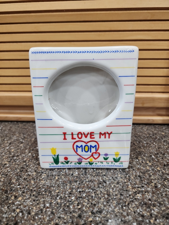 Other - 'I Love My Mom' Ceramic Photo Frame - White with Colorful Stripes